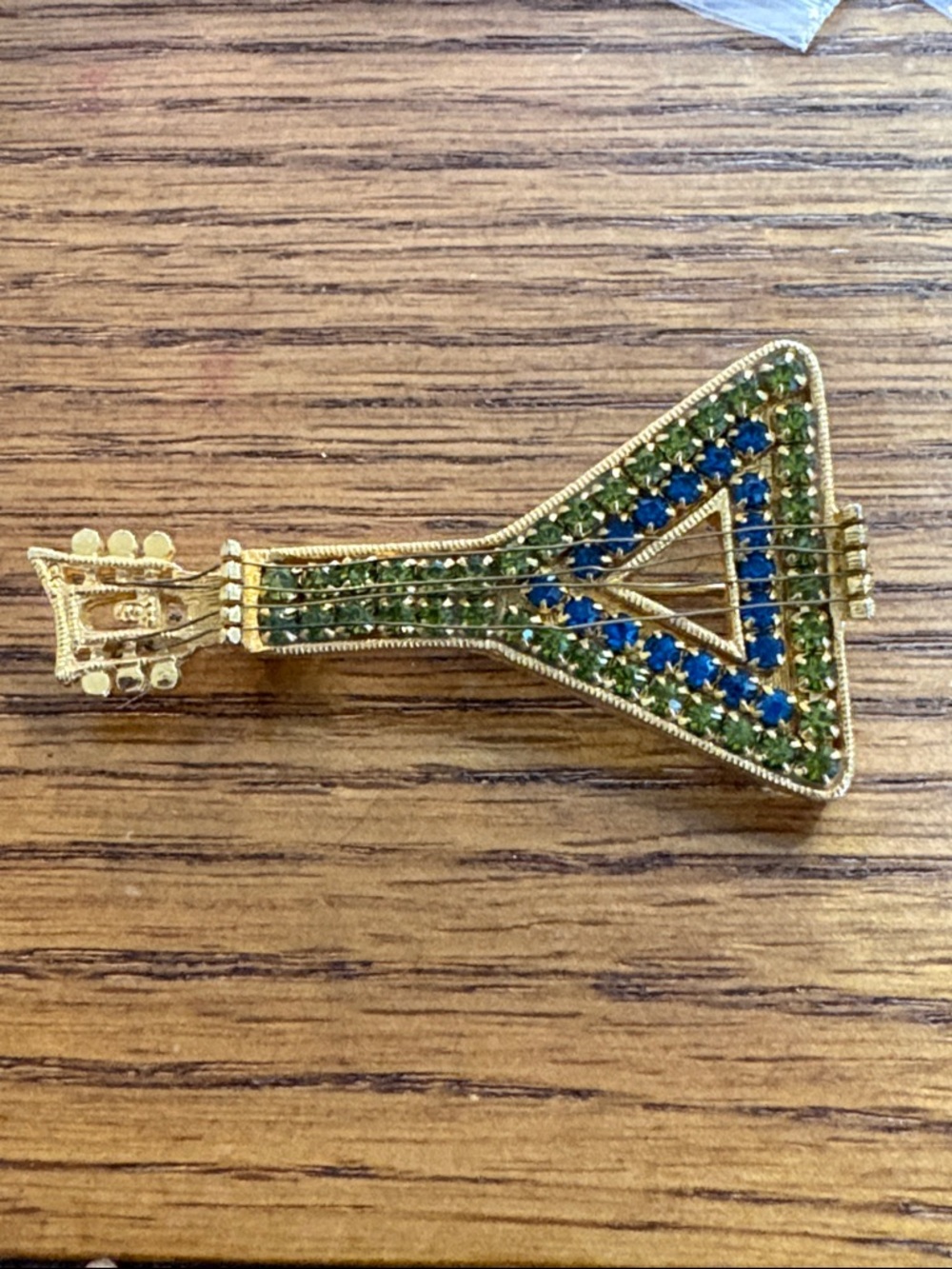 Gold-tone Rhinestone Jeweled Balalaika Brooch